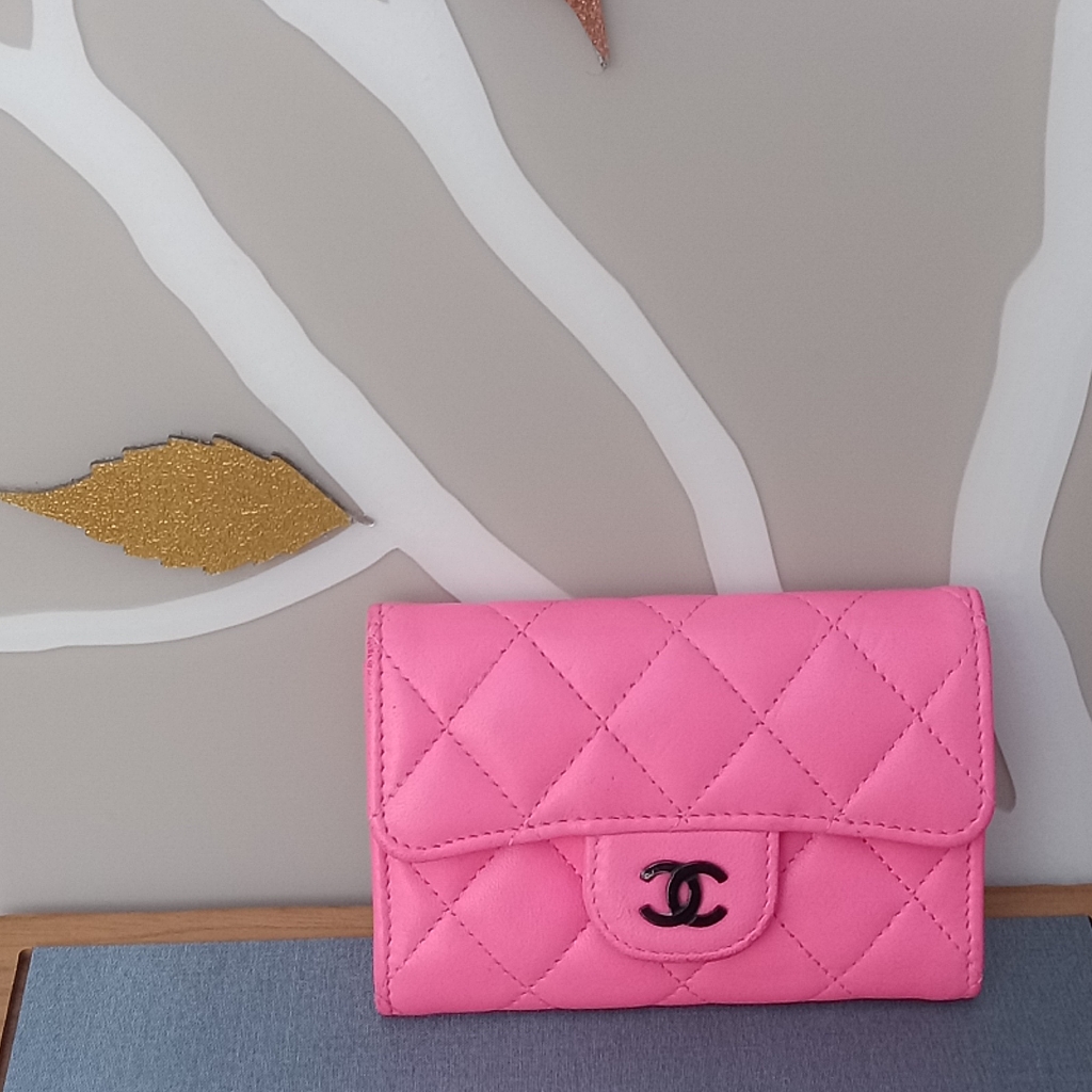 Chanel Pink Quilted Lambskin Flap Card Holder Euc